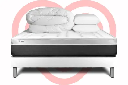 Pack lit complet 140x200 cm - Matelas + Sommier Blanc (en kit) + 2 oreillers + Couette - Vital Soft