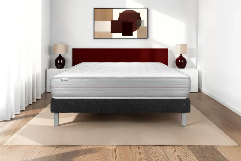 Ensemble Matelas Sommier 140x190 cm - Sommier Gris (déjà monté) - Vitalmemo