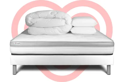 Pack lit complet 140x200 cm - Matelas + Sommier Blanc (en kit) + 2 oreillers + Couette - Vital Relax