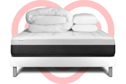 Pack lit complet 160x200 cm - Matelas + Sommier Blanc (en kit) + 2 oreillers + Couette - Vital Form