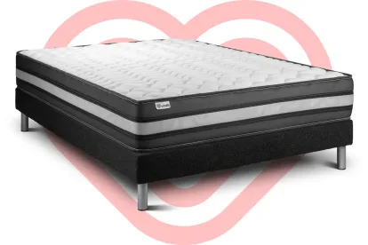 Ensemble Matelas Sommier 150x190 cm - Sommier Noir (en kit) - Vital Power Zen