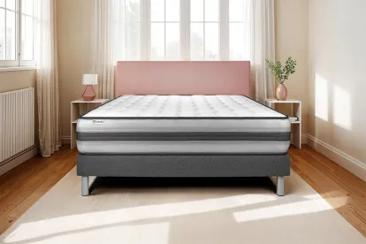 Ensemble Matelas Sommier 140x190 cm - Sommier Gris (en kit) - Vitalpower Recover