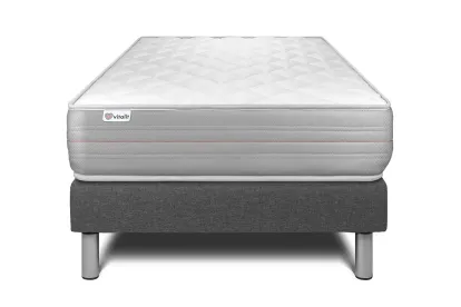 Ensemble Matelas Sommier 90x190 cm - Sommier Gris (déjà monté) - Vitalmemo