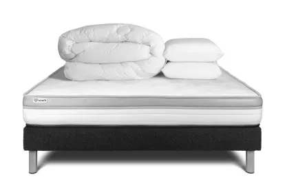 Pack lit complet 160x200 cm - Matelas + Sommier Noir (en kit) + 2 oreillers + Couette - Vital Relax