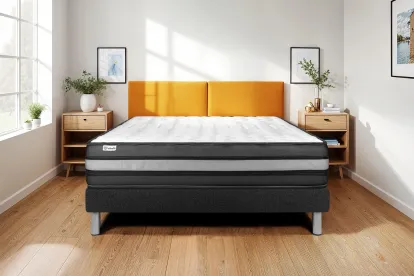 Ensemble Matelas Sommier 180x220 cm - Sommier Noir (en kit) - Vital Power Zen