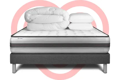 Pack lit complet 140x200 cm - Matelas + Sommier Gris (en kit) + 2 oreillers + Couette - Vitalpower Recover