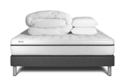 Pack lit complet 160x200 cm - Matelas + Sommier Gris (en kit) + 2 oreillers + Couette - Vital Spa