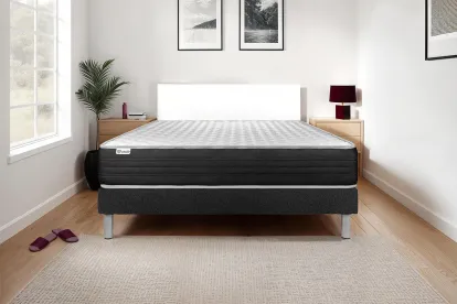 Ensemble Matelas Sommier 120x190 cm - Sommier Noir (en kit) - Vitalmemo One