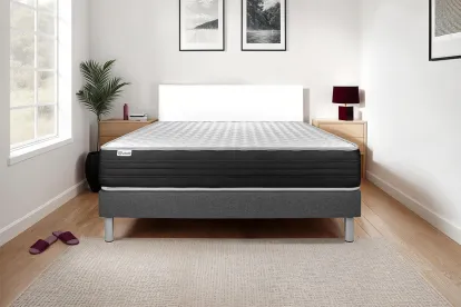 Ensemble Matelas Sommier 120x200 cm - Sommier Gris (en kit) - Vitalmemo One