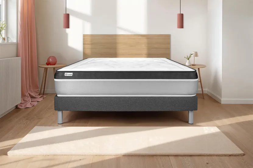 Ensemble Matelas Sommier 180x220 cm - Sommier Gris (en kit) - Vital Ergo