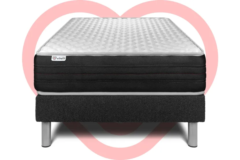 Ensemble Matelas Sommier 90x190 cm - Sommier Noir (déjà monté) - Vitalmemo One