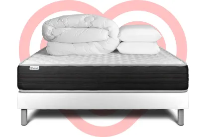 Pack lit complet 160x200 cm - Matelas + Sommier Blanc (en kit) + 2 oreillers + Couette - Vitalmemo One