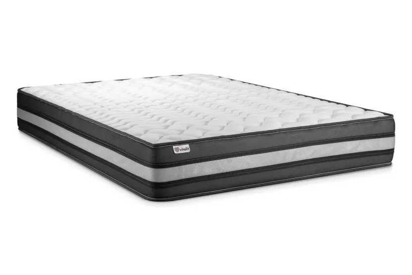 Ensemble Matelas Sommier 150x200 cm - Sommier Gris (en kit) - Vital Power Zen
