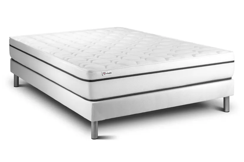 Ensemble Matelas Sommier 150x200 cm - Sommier Blanc (en kit) - Vital Spa