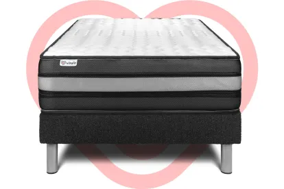 Ensemble Matelas Sommier 90x190 cm - Sommier Noir (en kit) - Vital Power Zen
