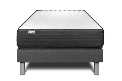 Ensemble Matelas Sommier 90x200 cm - Sommier Gris (déjà monté) - Vitalpower