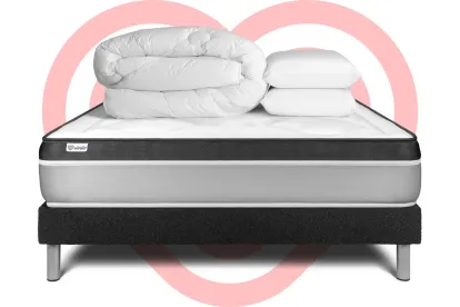 Pack lit complet 140x190 cm - Matelas + Sommier Noir (en kit) + 2 oreillers + Couette - Vital Ergo