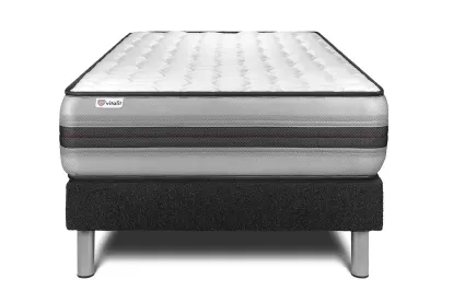Ensemble Matelas Sommier 90x190 cm - Sommier Noir (en kit) - Vitalpower Recover