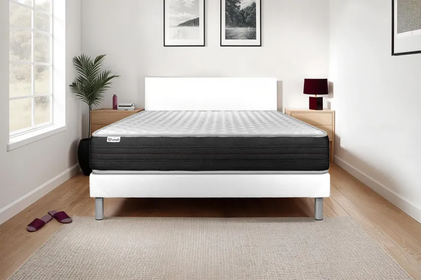 Ensemble Matelas Sommier 90x190 cm - Sommier Blanc (déjà monté) - Vitalmemo One