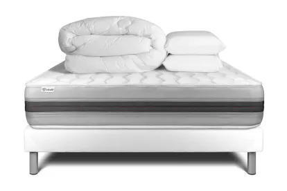Pack lit complet 140x200 cm - Matelas + Sommier Blanc (en kit) + 2 oreillers + Couette - Vitalspring Recover