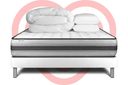 Pack lit complet 140x200 cm - Matelas + Sommier Blanc (en kit) + 2 oreillers + Couette - Vitalpower Recover