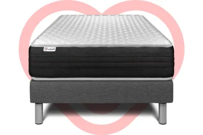 Ensemble Matelas Sommier 90x190 cm - Sommier Gris (déjà monté) - Vitalmemo One