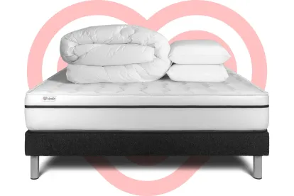 Pack lit complet 160x200 cm - Matelas + Sommier Noir (en kit) + 2 oreillers + Couette - Vital Spa