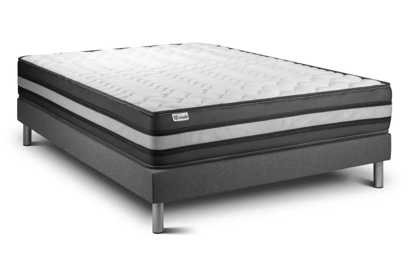 Ensemble Matelas Sommier 150x200 cm - Sommier Gris (en kit) - Vital Power Zen
