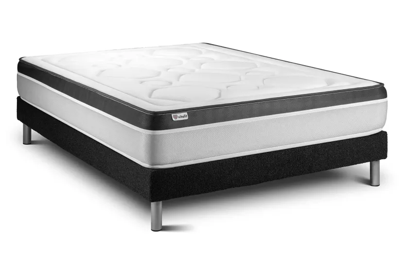 Ensemble Matelas Sommier 180x220 cm - Sommier Noir (en kit) - Vital Ergo