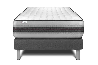 Ensemble Matelas Sommier 90x190 cm - Sommier Gris (déjà monté) - Vitalpower Recover
