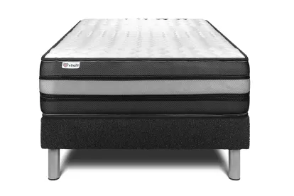 Ensemble Matelas Sommier 90x190 cm - Sommier Noir (en kit) - Vital Power Zen