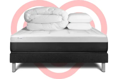 Pack lit complet 180x200 cm - Matelas + Sommier Noir (en kit) + 2 oreillers + Couette - Vital Form