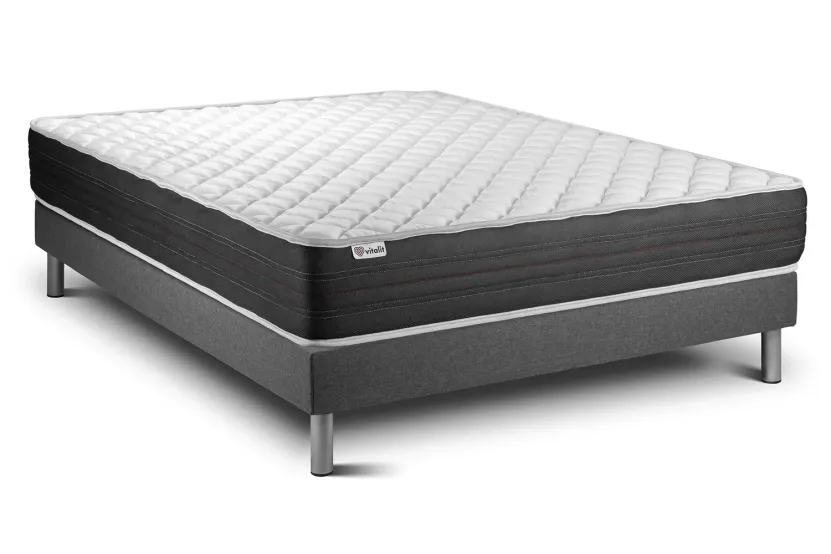 Ensemble Matelas Sommier 130x200 cm - Sommier Gris (en kit) - Vitalmemo One