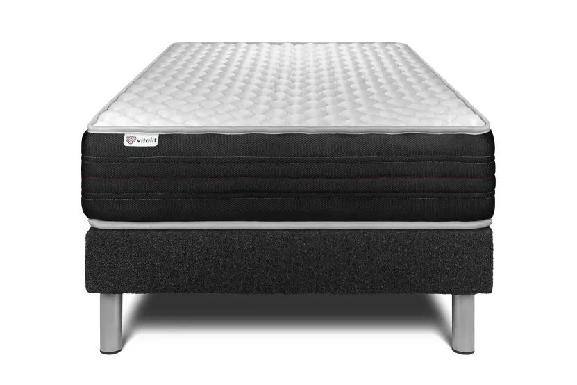 Ensemble Matelas Sommier 90x200 cm - Sommier Noir (déjà monté) - Vitalmemo One