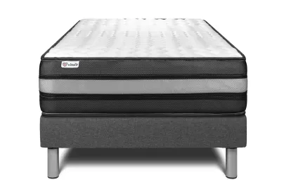 Ensemble Matelas Sommier 90x190 cm - Sommier Gris (déjà monté) - Vital Power Zen