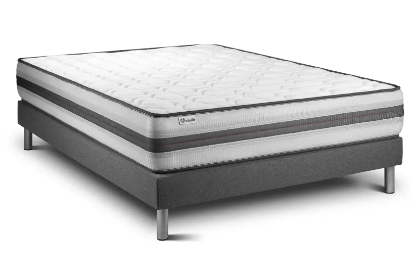 Ensemble Matelas Sommier 140x220 cm - Sommier Gris (en kit) - Vitalpower Recover