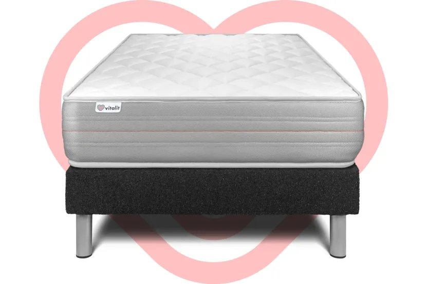 Ensemble Matelas Sommier 90x200 cm - Sommier Noir (déjà monté) - Vitalmemo