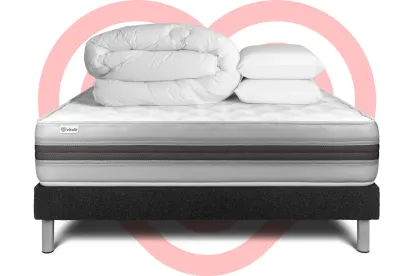 Pack lit complet 160x200 cm - Matelas + Sommier Noir (en kit) + 2 oreillers + Couette - Vitalmemo Back