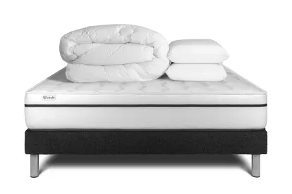 Pack lit complet 200x200 cm - Matelas + Sommier Noir (en kit) + 2 oreillers + Couette - Vital Spa