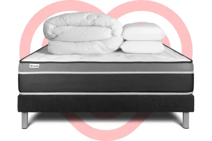 Pack lit complet 140x200 cm - Matelas + Sommier Noir (en kit) + 2 oreillers + Couette - Vital Care