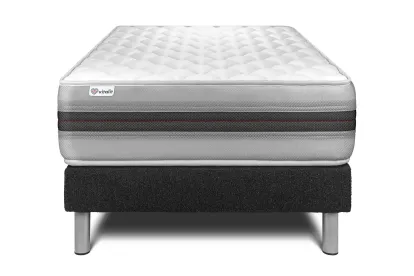 Ensemble Matelas Sommier 90x200 cm - Sommier Noir (déjà monté) - Vitalmemo Back