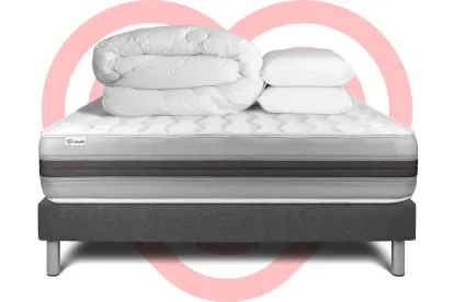 Pack lit complet 140x190 cm - Matelas + Sommier Gris (en kit) + 2 oreillers + Couette - Vitalspring Recover