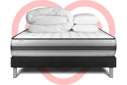 Pack lit complet 200x200 cm - Matelas + Sommier Noir (en kit) + 2 oreillers + Couette - Vitalpower Recover