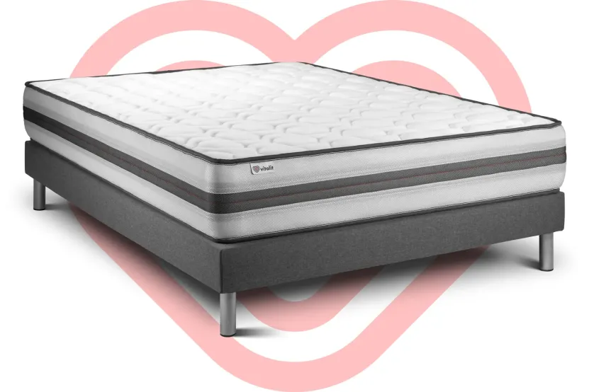 Ensemble Matelas Sommier 140x220 cm - Sommier Gris (en kit) - Vitalpower Recover