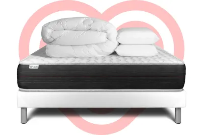Pack lit complet 200x200 cm - Matelas + Sommier Blanc (en kit) + 2 oreillers + Couette - Vitalspring