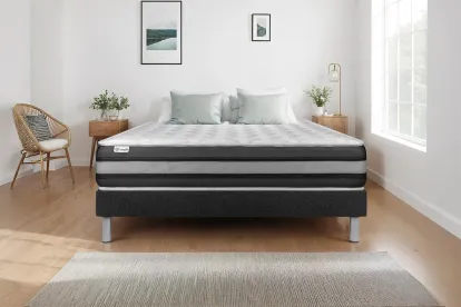 Ensemble Matelas Sommier 90x200 cm - Sommier Noir (déjà monté) - Vitalspring Zen