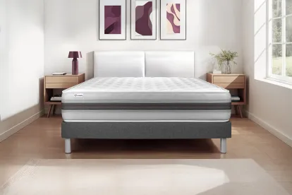 Ensemble Matelas Sommier 180x220 cm - Sommier Gris (en kit) - Vitalmemo Back