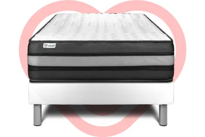 Ensemble Matelas Sommier 90x200 cm - Sommier Blanc (en kit) - Vital Power Zen