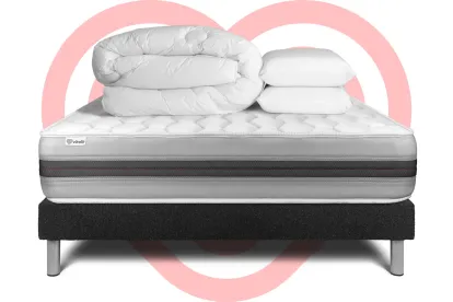 Pack lit complet 160x200 cm - Matelas + Sommier Noir (en kit) + 2 oreillers + Couette - Vitalspring Recover