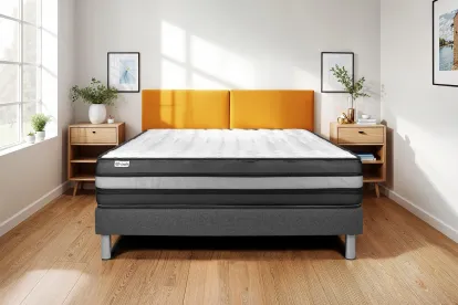 Ensemble Matelas Sommier 135x190 cm - Sommier Gris (en kit) - Vital Power Zen